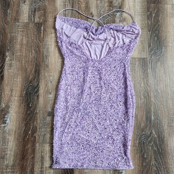 Retrofete Mich Sequin Dress Purple Size XS Sleeveless Cowl Neck - Picture 6 of 12